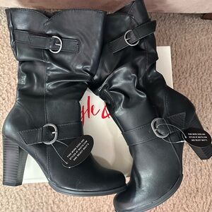 Style & Co. Black Mid-Calf Buckle Heeled Boots